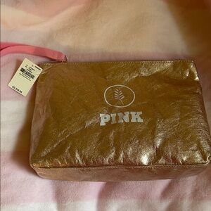 PINK Victoria's Secret Metallic Gold Cosmetic Bag
